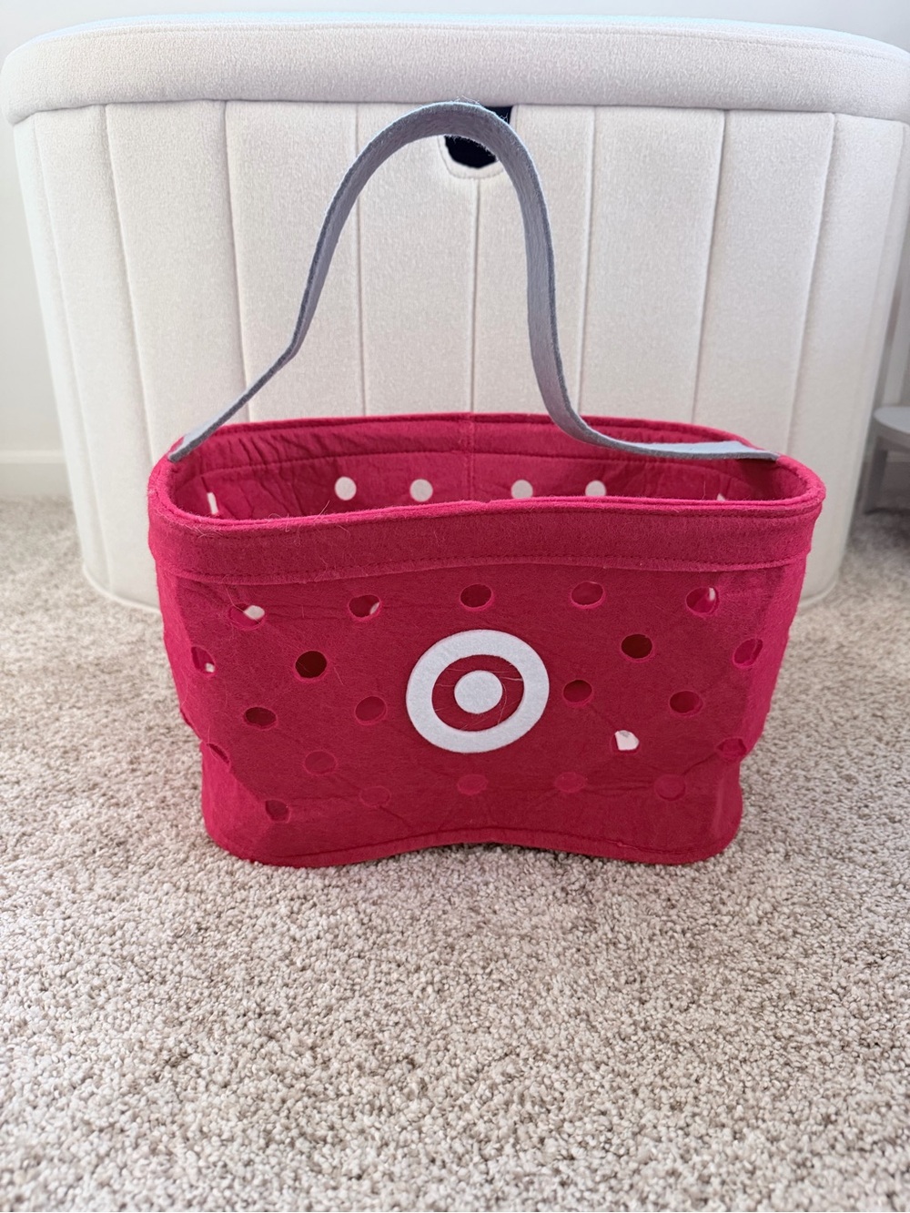 Target Pink-Red Felt Tote with Gray Handles